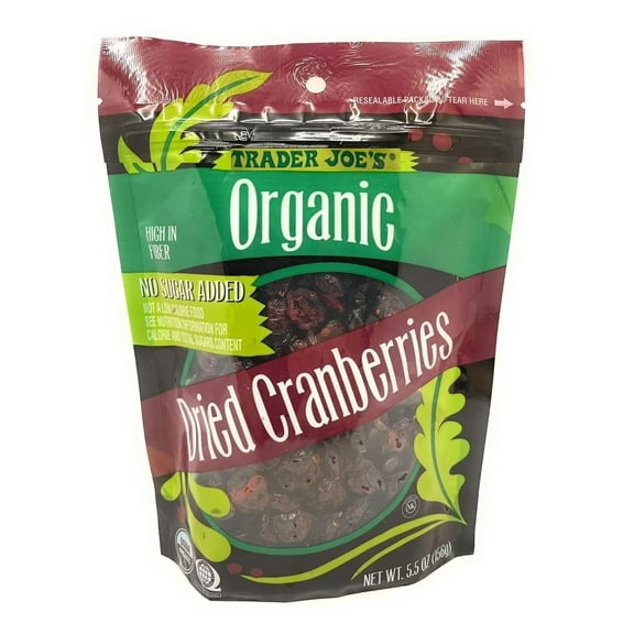 Trader Joe's Organic Dried Cranberries High in Fiber, No Sugar Added, Pack of 1, 5.5oz (156g)