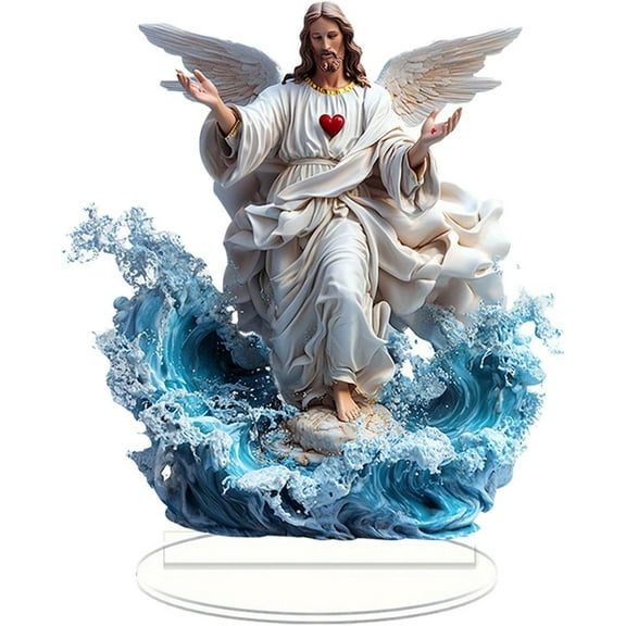 Angel Wings Cross Decoration, Resin 2D Flat Statue Figurine, Decorative Hanging Ornaments, Christmas Nativity Scene Figurine for Indoor Home Xmas Table Decoration