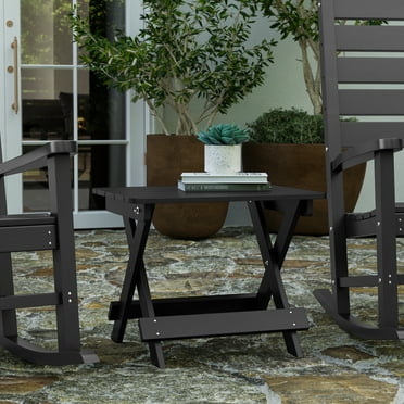 Merrick Lane Outdoor Folding Side Table, Portable All-Weather HDPE Adirondack Side Table in Black