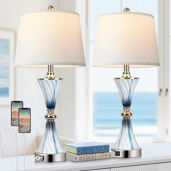 Lámpara Hamud de cristal azul regulable de 3 vías con 2 puertos USB