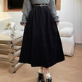 thumbnail image 4 of BUYISI Women Autumn Corduroy High Waist Pleated A Line Long Skirt with Belt Retro Skirt Black S, 4 of 9