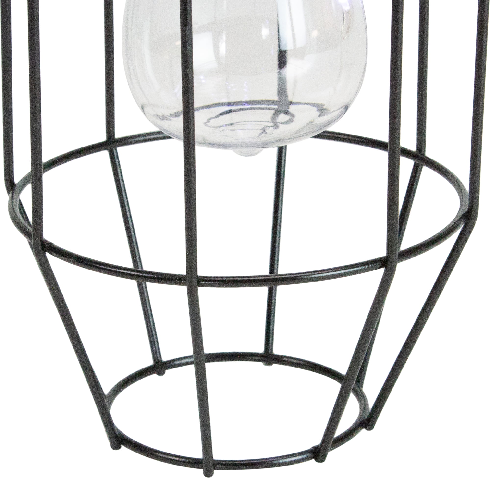 9.5" Black Geometric Oblong Outdoor Hanging Solar Lantern with Handle