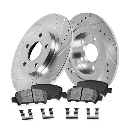 Callahan Brake Parts Brake Kit for Audi Allroad Quattro 2001-2005 Rear Drilled and Slotted Brake Rotors with Metallic Brake Pads EBYK038300