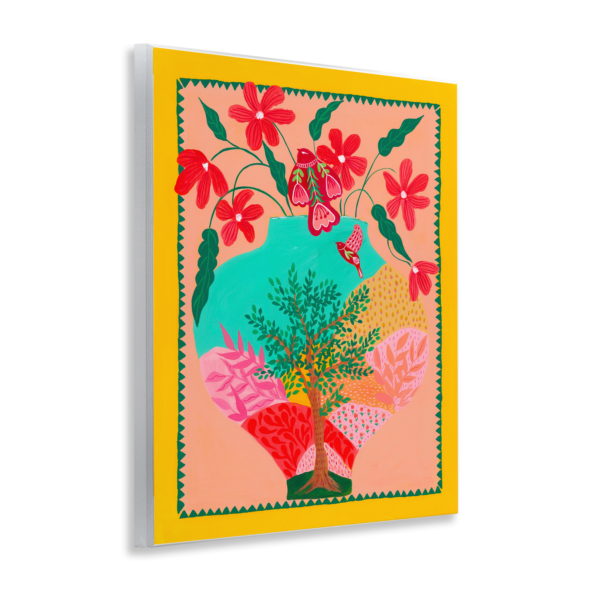Folk Patterned Hope Vase Wall Plaque Art, design by Nabeela Rumi