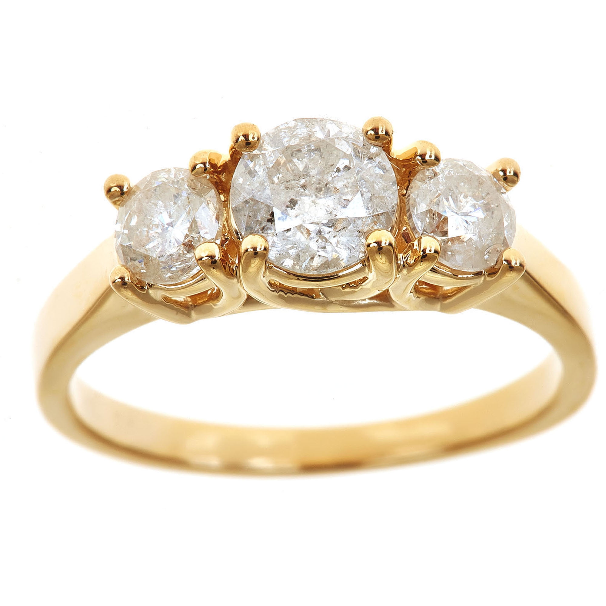 1.5 Carat T.W. Round White Diamond 14kt Yellow Gold 3-Stone Ring, IGL certified by Generic