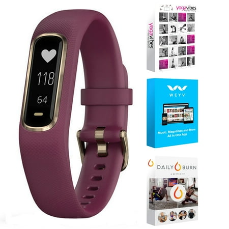 Garmin Vivosmart 4 Activity & Fitness Tracker Berry with Light Gold Hardware (S/M) (010-01995-11) with Tech Smart USA Fitness & Wellness Suite