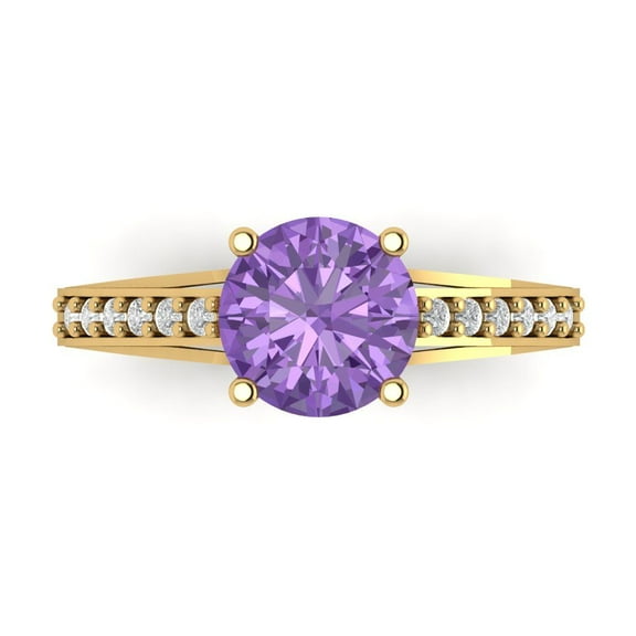 Solitaire with Accents Engagement Ring for Women - 2.21ct Simulated Alexandrite in 14K Yellow Gold Promise Ring