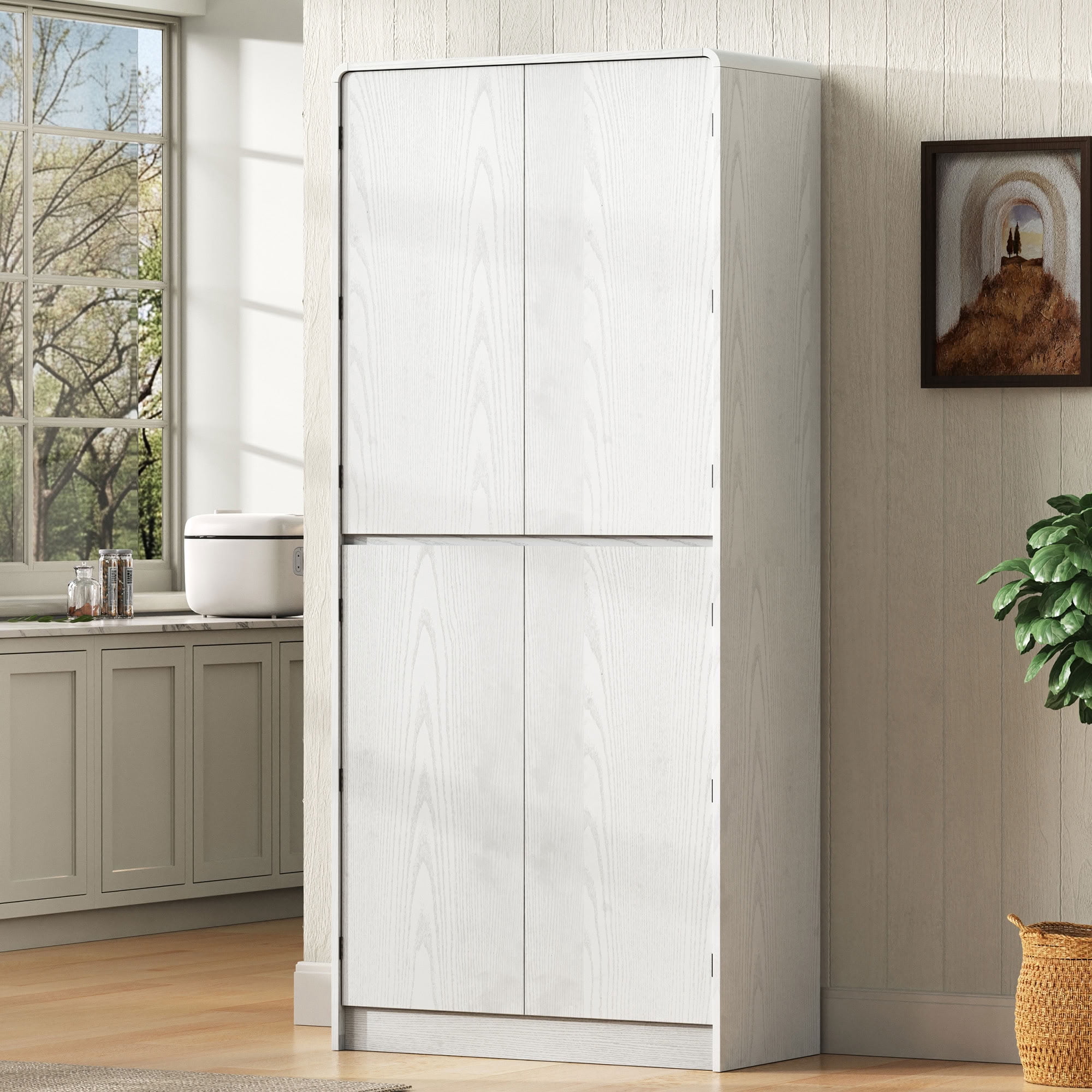MAYEERTY 72" Farmhouse Kitchen Pantry Cabinet with Adjustable Shelves & Hidden Drawer Storage Cabinet for Kitchen Dining Bathroom
