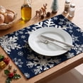 thumbnail image 5 of Smile Navy Blue Snowflakes Winter Placemats Set of 4, 12x18 Inch Christmas Table Mats, 5 of 7