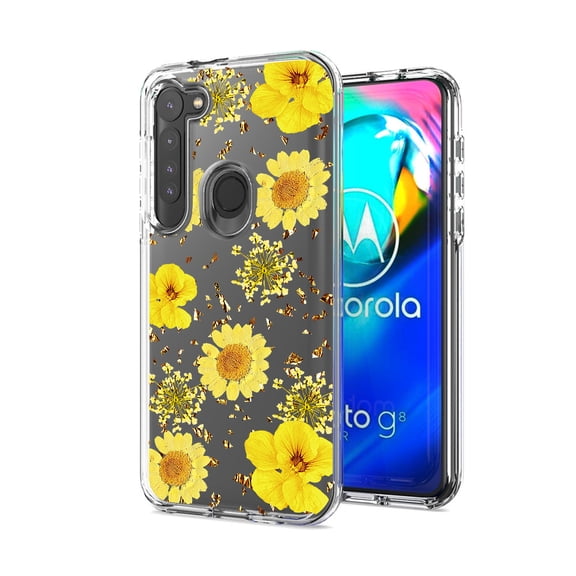 Reiko Pressed Dried Flower Design Phone Case for Motorola G Stylus in Yellow