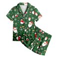 thumbnail image 4 of Xdzjlr Girls Christmas Loungewear Children Casual Xmas Print Button Down Lapel Short Sleeved Tops Shorts Set Homewear Kids Sleepwear Pjs Green, 4 of 4