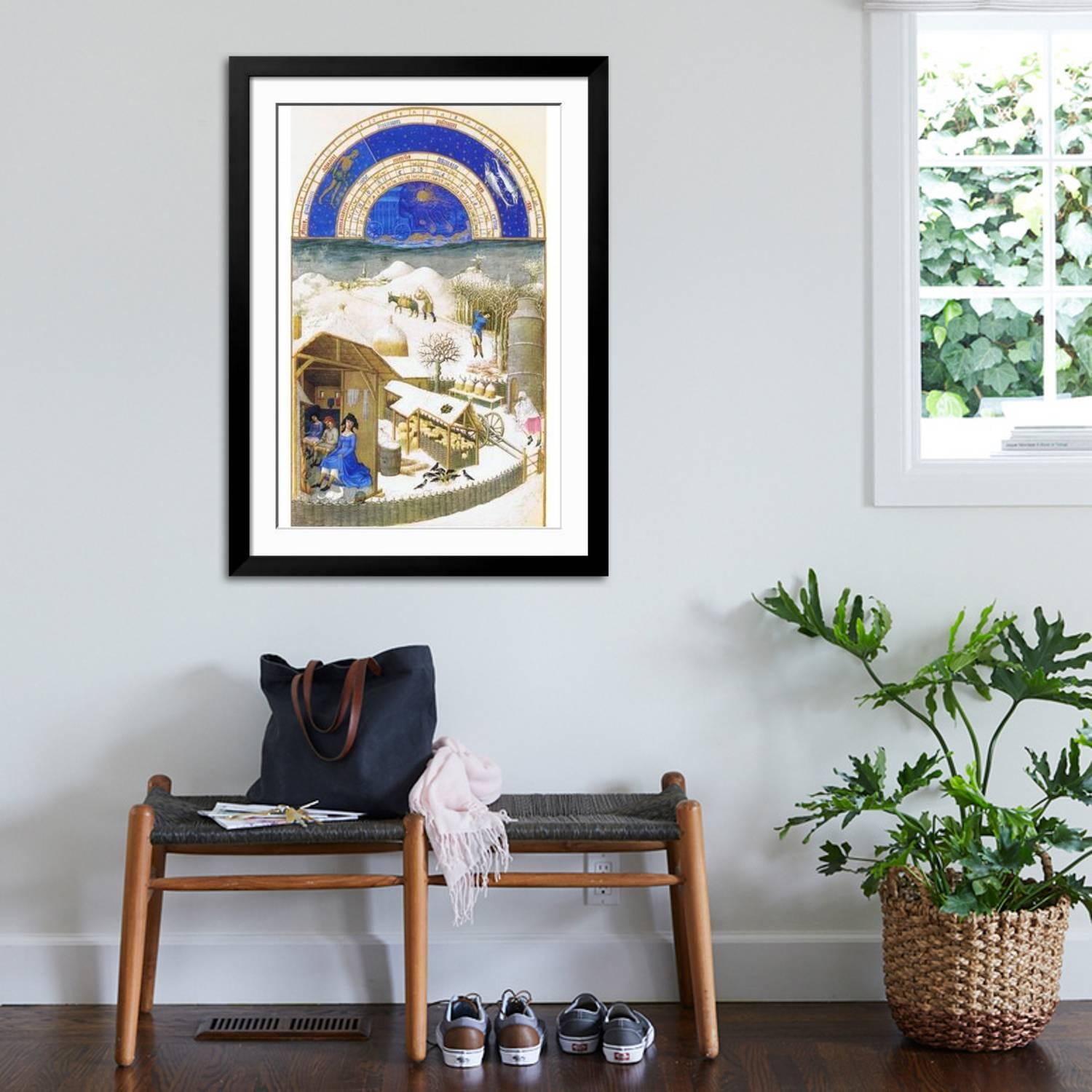 Art.com Le Tres Riches Heures Du Duc De Berry - February Art Print by Paul Herman & Jean Limbourg, Black Frame Wall Art, 32" x 44"