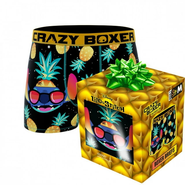 Crazy Boxers Lilo and Stitch Pineapple Print Boxer Briefs in Gift Box-Large (36-38)
