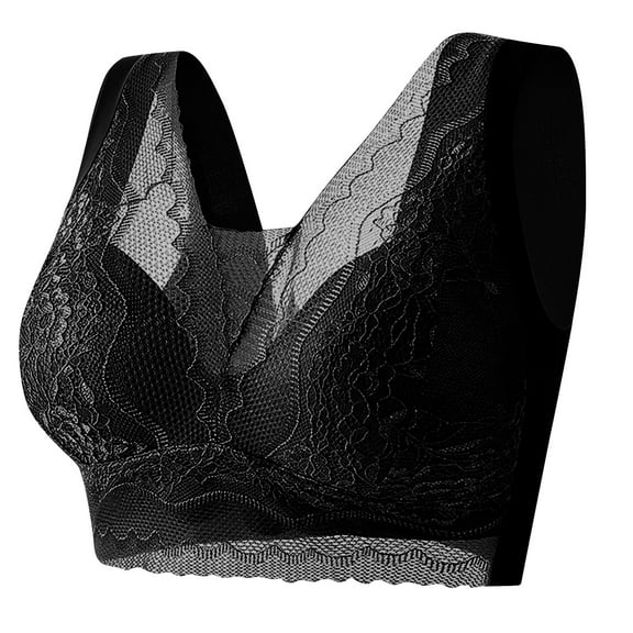 Bigersell Athletic Sports Bra Clearance Women Oversized Lace Thin Lingerie with Large Chest and No Underwire Sports Bra Push up Daily Bra Training Bra Style F-707 Black XXL