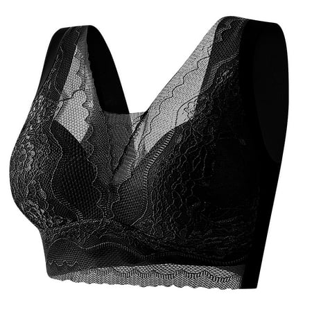 YWDJ Full Coverage Bras for Women Plus Size Pull on Push up Wirefree Comfort Straps Support Lace Bralette Breathable Soft Bra for All Shapes Sagging Breasts Black L
