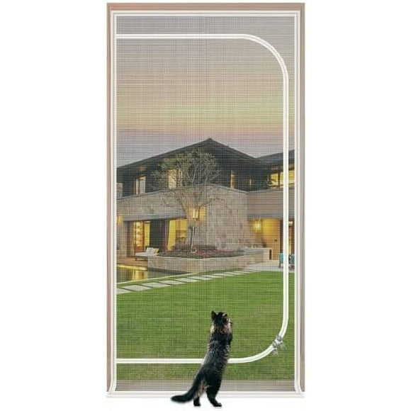 Cat Screen Door,Fits Door Size 32''x 80'',Thickened Cat Resistant Mesh Screen Door for Living Room,Kitchen,Bedroom,Cat Proof Screen with Zipper Closure.