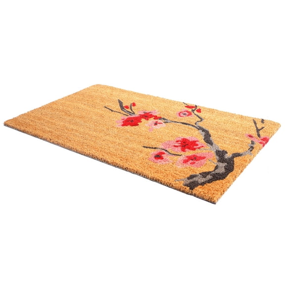 Fab Habitat Floral Non Slip Doormat - Durable Thin - Natural Coir & Rubber - Entryway Front Door Porch Patio - Cherry Branch Pink/Natural (18"" x 30"" Non-Slip)