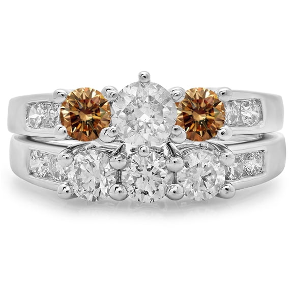 Dazzlingrock Collection 2.25 Carat (ctw) 14K Round Champagne & White Diamond Engagement Ring Set 2 1/4 CT, White Gold, Size 6