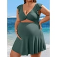 thumbnail image 4 of Sociala Maternity Ribbed One Piece Swimsuit Ruffle Twist Front Bathing Suit Retro Ruffle Swimwear, 4 of 6