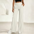 thumbnail image 3 of Women's High Waist Wide Leg Dress Pants, Front Seam Flare Trousers with Elastic Back Waist and Side Pockets, Lightweight Wrinkle Resistant Suiting Pants for Office Commute Daily Wear Beige L, 3 of 10