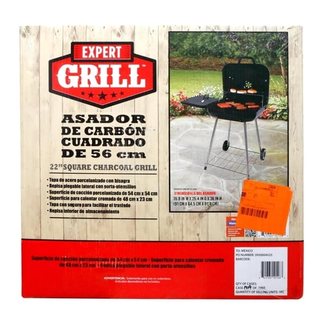 Asador de carbón Expert Grill Cuadrado 56 cm Negro