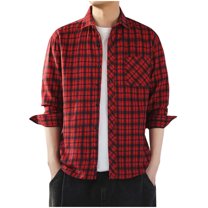 Dagugfen Mens Tops Button down Plaid Long Sleeve Loose Streetwear Lightweight Fashion Casual Tops Pocket