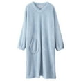 thumbnail image 3 of DuoJiaJ Soft Long Robe With Pockets Cozy Fleece Bathrobe For Relaxation Luxurious Loungewear Elegant Shawl Collar Home Wear Womens Sleepwear Blue L, 3 of 3