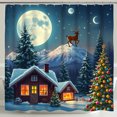 thumbnail image 1 of Cozy Shower Curtain - Cabin Deer Full Moon & Christmas Tree Design for Festive Bathroom Decor, 1 of 5