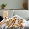 thumbnail image 3 of Dragon Soft Flannel Fleece Throw Blanket, Twin Dragon Zodiac Statues Art Chinese Philosophy Themed Picture, Cozy Plush for Indoor and Outdoor Use, 70" x 90", Vermilion Yellow, by Ambesonne, 3 of 5