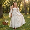 thumbnail image 5 of Renaissance Princess Maxi Gown, Off Shoulder Puff Sleeve Renaissance Ball Gown, Ruffled Chiffon Vintage Medieval Princess Cosplay Maxi Dress for Halloween Wedding Party, Beige L, 5 of 8