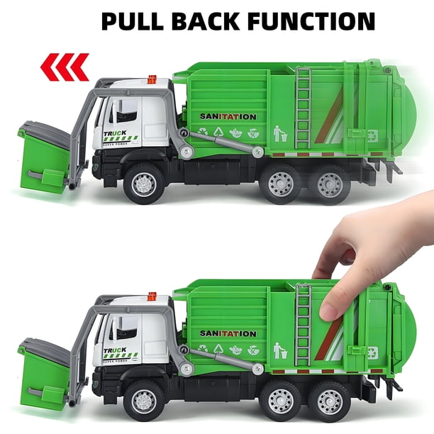 Anmyjuly Garbage Truck Toy for Kids, Pull Back with Lights and