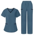 thumbnail image 2 of YFNNUP Scrubs Set for Women Short Sleeve Solid Color Nurse Scrub Sets V Neck Tunic Top and Straight Leg Pant Blue XXL, 2 of 9