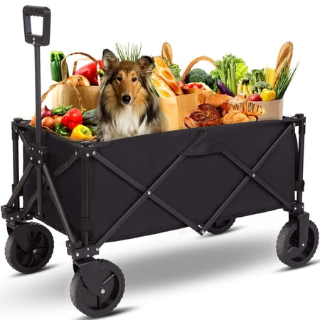 RUNACC 330LBS Folding Wagon Cart, Heavy Duty Garden Cart with All Terrain Wheels & Adjustable Handle Portable for Outdoor Beach Gardening Camping Fishing