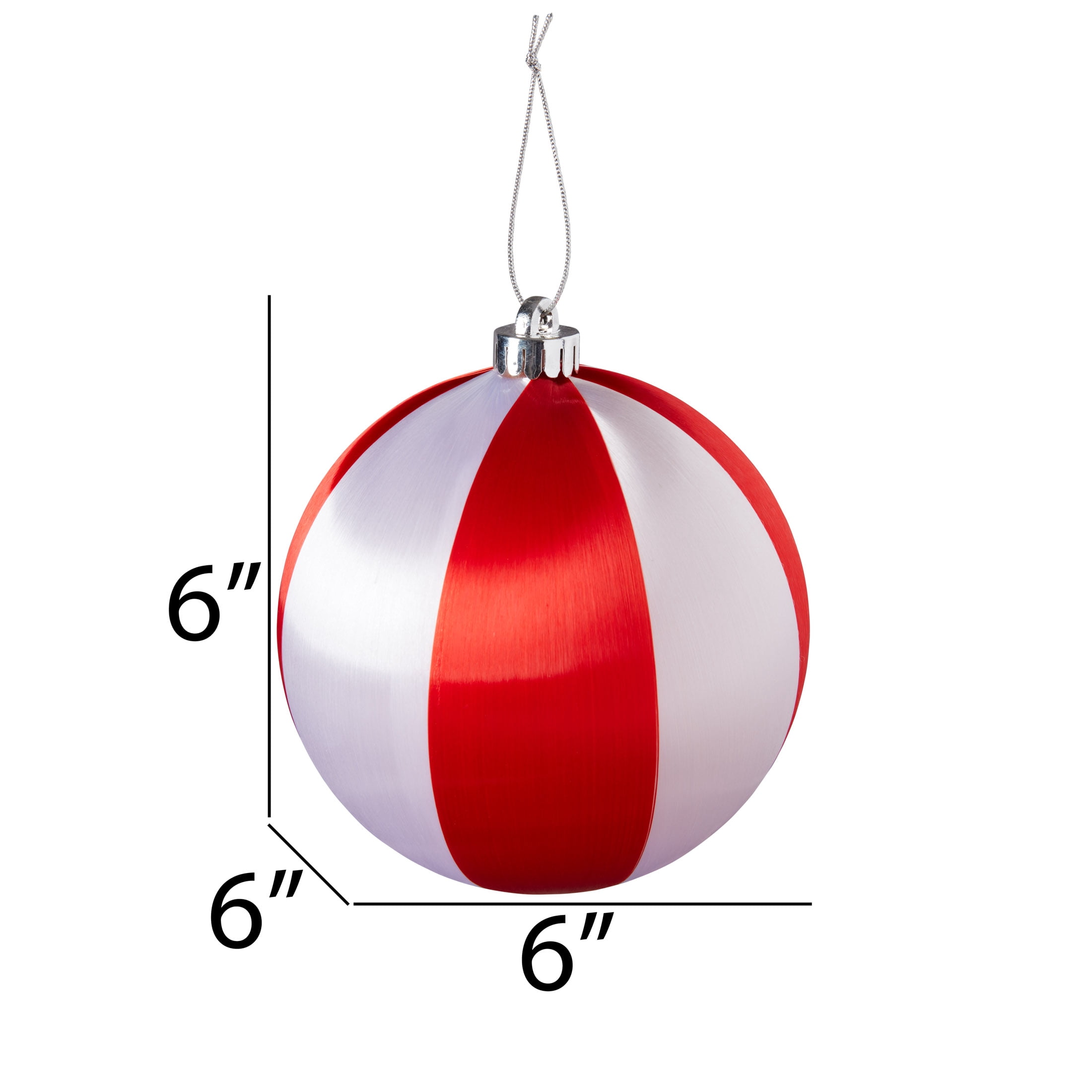 (2 pack) Red and White Stripe Jumbo Ornament, 6 inch, Holiday Time