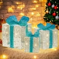 thumbnail image 4 of Beautynvta Christmas Lighted Boxes Set of 3, Metal Mesh Xmas Gift Boxes with LED Lights and Bows for Indoor Outdoor Christmas Tree, Yard, Party Decorations, Silver, 4 of 9