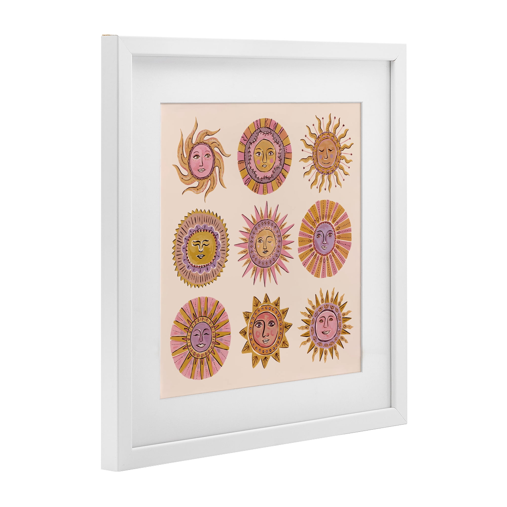Stupell Industries Boho Solar Faces White Framed Print Under Glass, design by Two If By Sea Studios