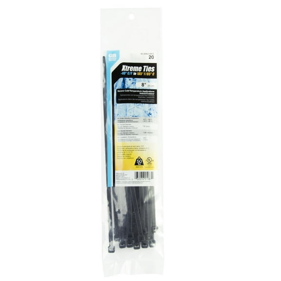 Cable Tie Xtreme 8" UV Black 50lb (20-Pack)