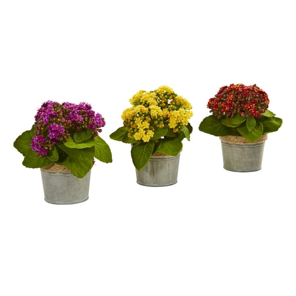 Nearly Natural 9" Plastic Kalanchoe Artificial Plant (Set of 3), Multicolor
