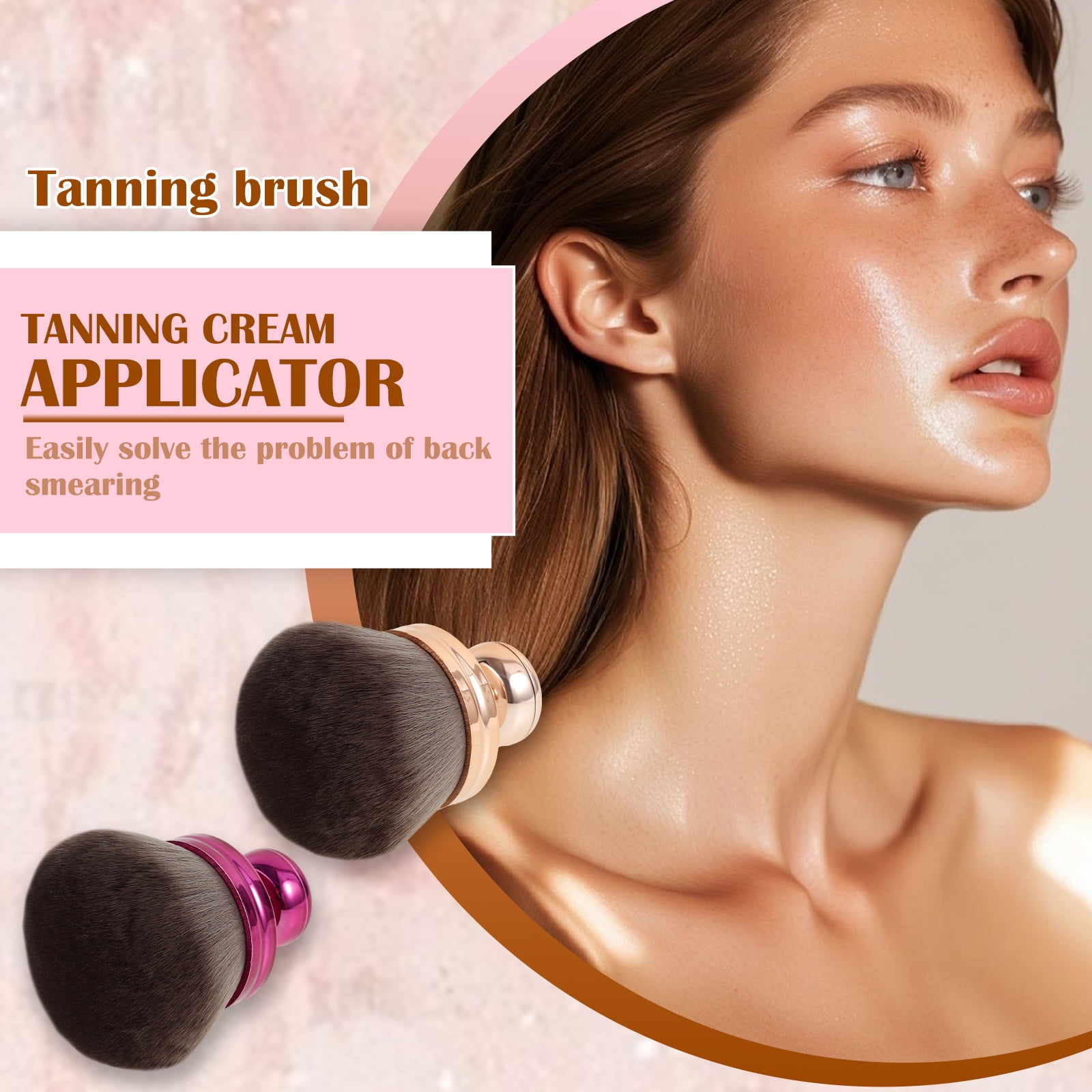 NUAHRHY 2pcs Self Tan Back Applicator Set Multipurpose Portable Large Body Makeup Brush Professional Oval Face Leg for Beginner Purple Gold