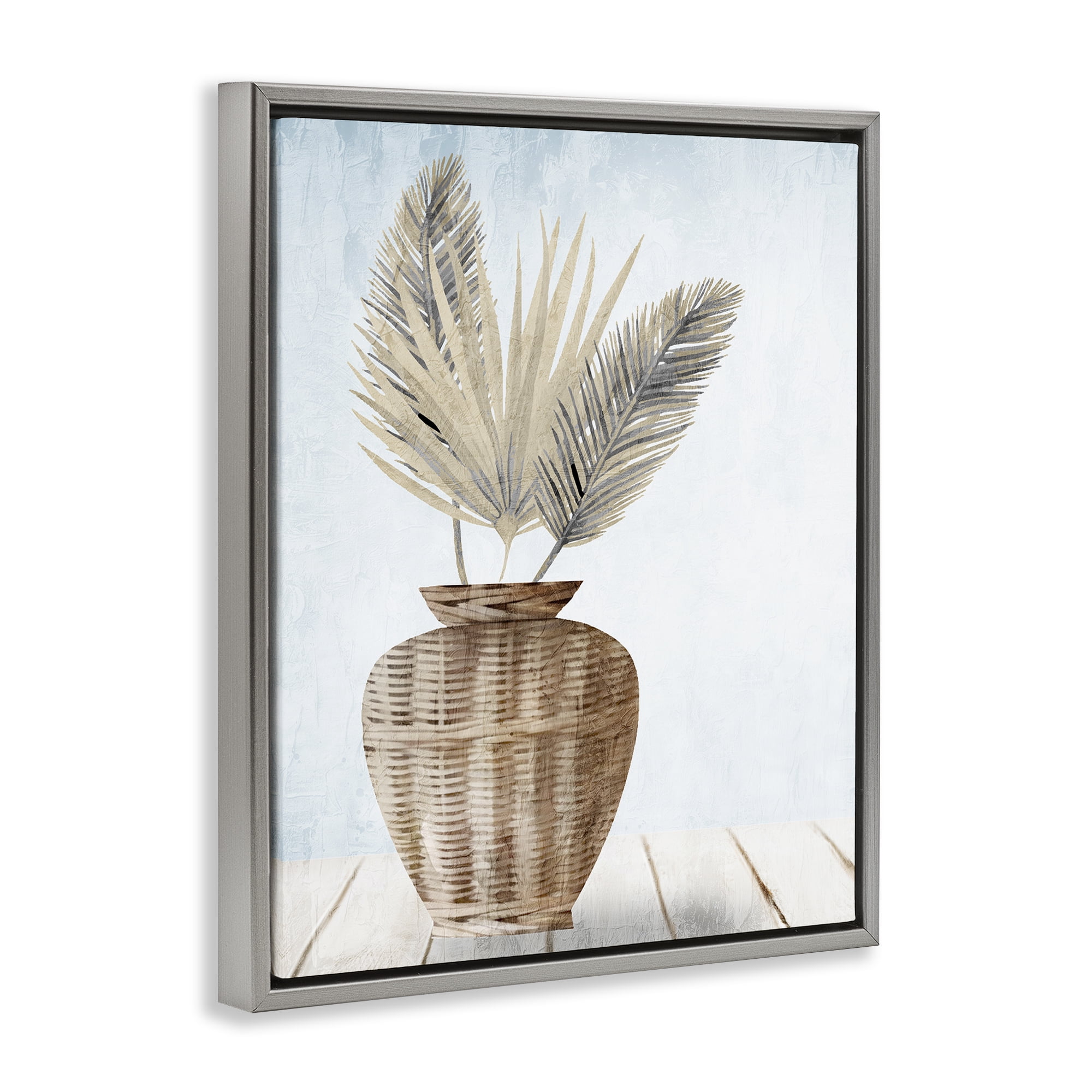 Stupell Industries Fan Plant Leaves Plants & Flowers Painting Gray Floater Framed Canvas Art Print Wall Art, 25 x 31