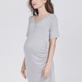 thumbnail image 5 of Zwiiyzr 2025 Women's Solid Color & Floral Side Ruch Maternity Dress/Short Sleeve Bodycon Dress Baby Shower Daily Wear Gray-L, 5 of 7