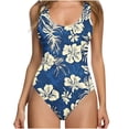thumbnail image 2 of Athletic One Piece Swimsuits for Women, Tummy Floral Printed Bathing Suits or Teen Girls Beach Swimwear Cute One-Piece Swimsuit Blue XL, 2 of 4