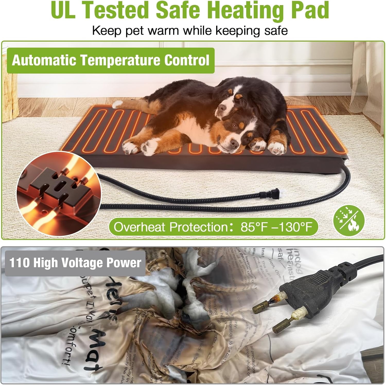 Aivituvin Heated Dog House Outdoor Dog Kennel with Safe Heated Pad, Chew-Proof Metal Frame and Rotating Food Bowl for Small to Medium Dogs, 44.6" L x 41.1" W x 32.9“H (Brown)