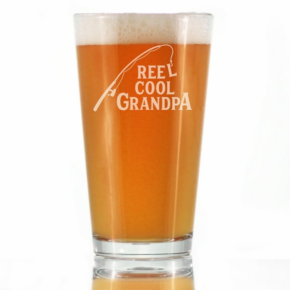 Bevvee Pint Glass 16 oz Reel Cool Grandpa Gifts For Fishing Grandpas Beer Glasses