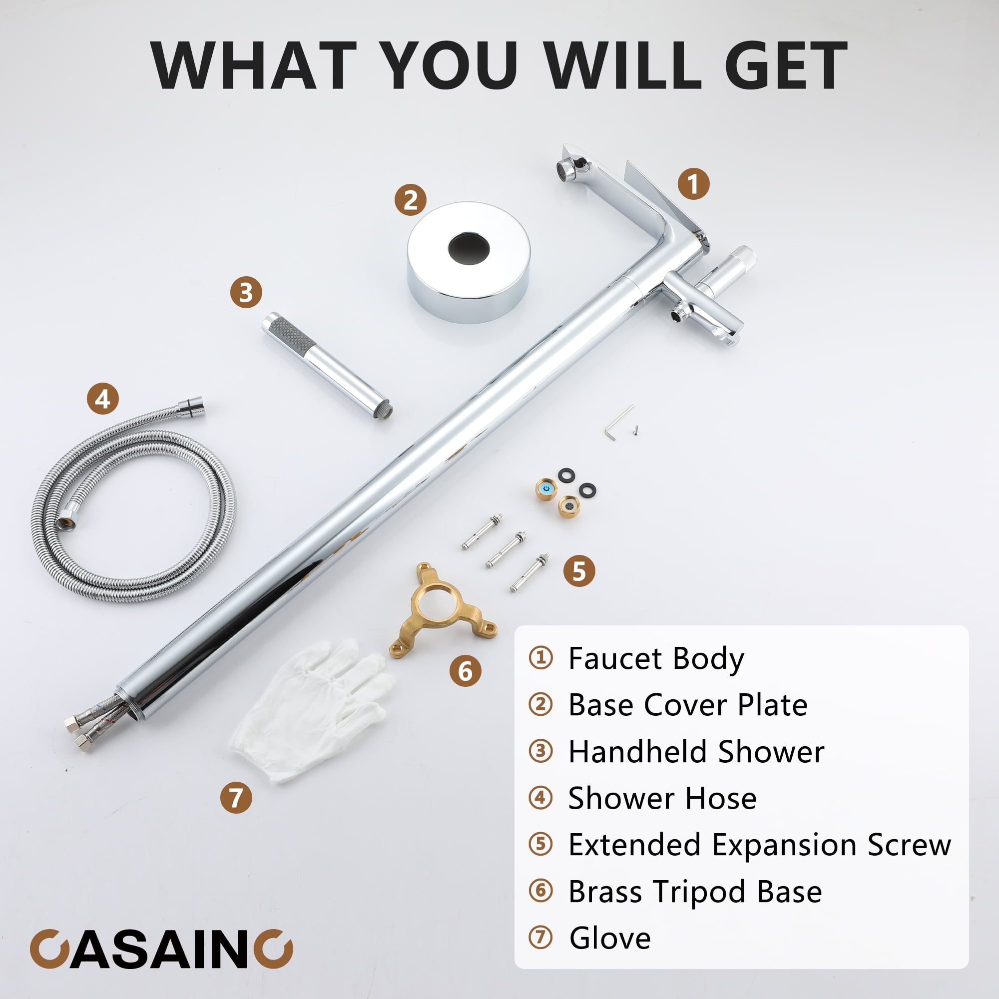CASAINC Single-Handle Freestanding Floor Mount Tub Filler Faucet with Handheld Shower in Chrome Plated