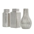 thumbnail image 6 of DecMode 3"W, 8"H Geometric Dimensional Textured Silver Ceramic Vase with Varying Shapes and Grid Patterns, Set of 3, 6 of 10