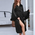 thumbnail image 3 of Long Satin Silk Kimono Robes Womens Classic Feather Long Sleeve Bathrobe Soft Cozy Ladies Soft Lingerie Bride Gown Robe, 3 of 3