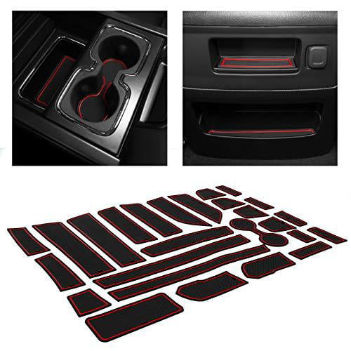 CupHolderHero for Chevy Silverado 1500 and GMC Accessories 2014-2018 Interior Cup Holder Inserts, Center Console Liner Mats, Door Pocket 26-pc (Double Cab with Bucket Seats) (Red Trim) - Walmart.com