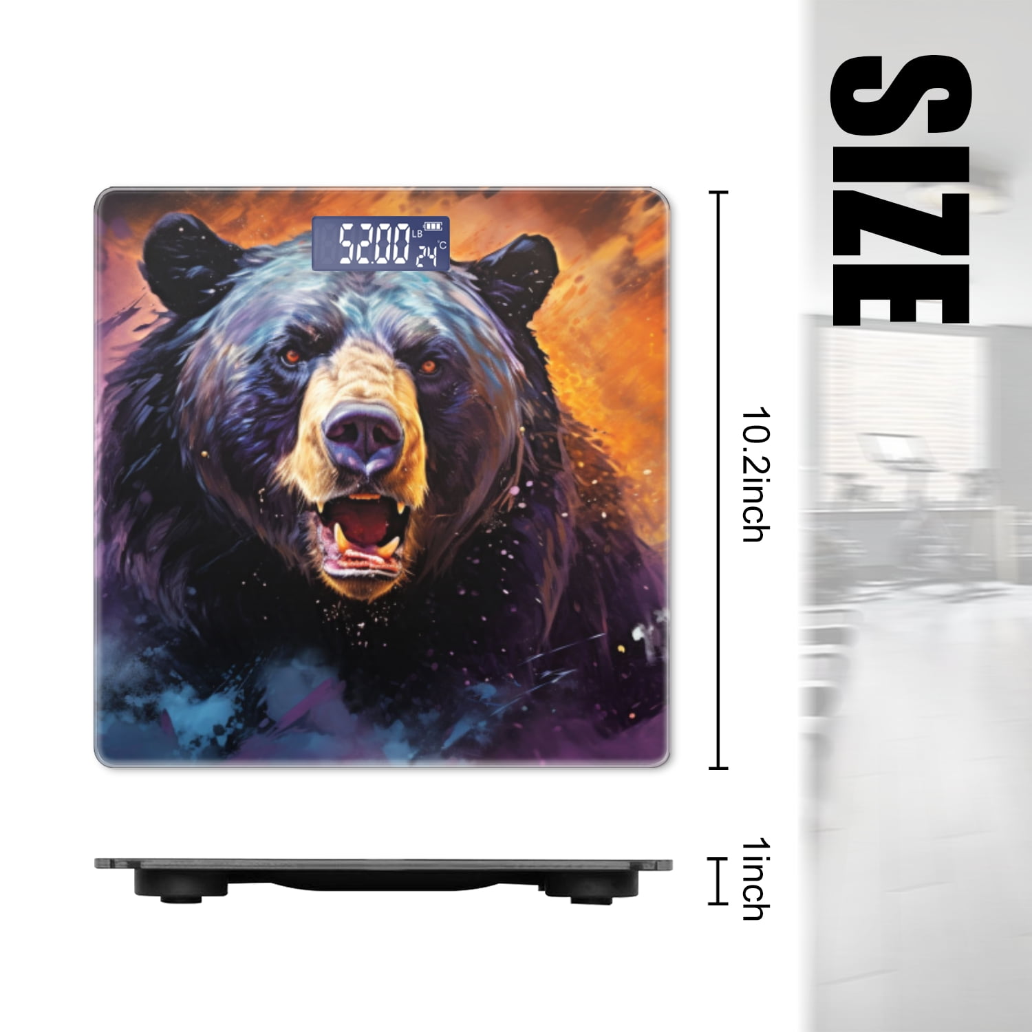 Bathroom Scale, Highly Accurate Digital Body Scale,Precisely Measures Weight up to 400 lbs-Black Bear In The Style Of Airbrush Painting