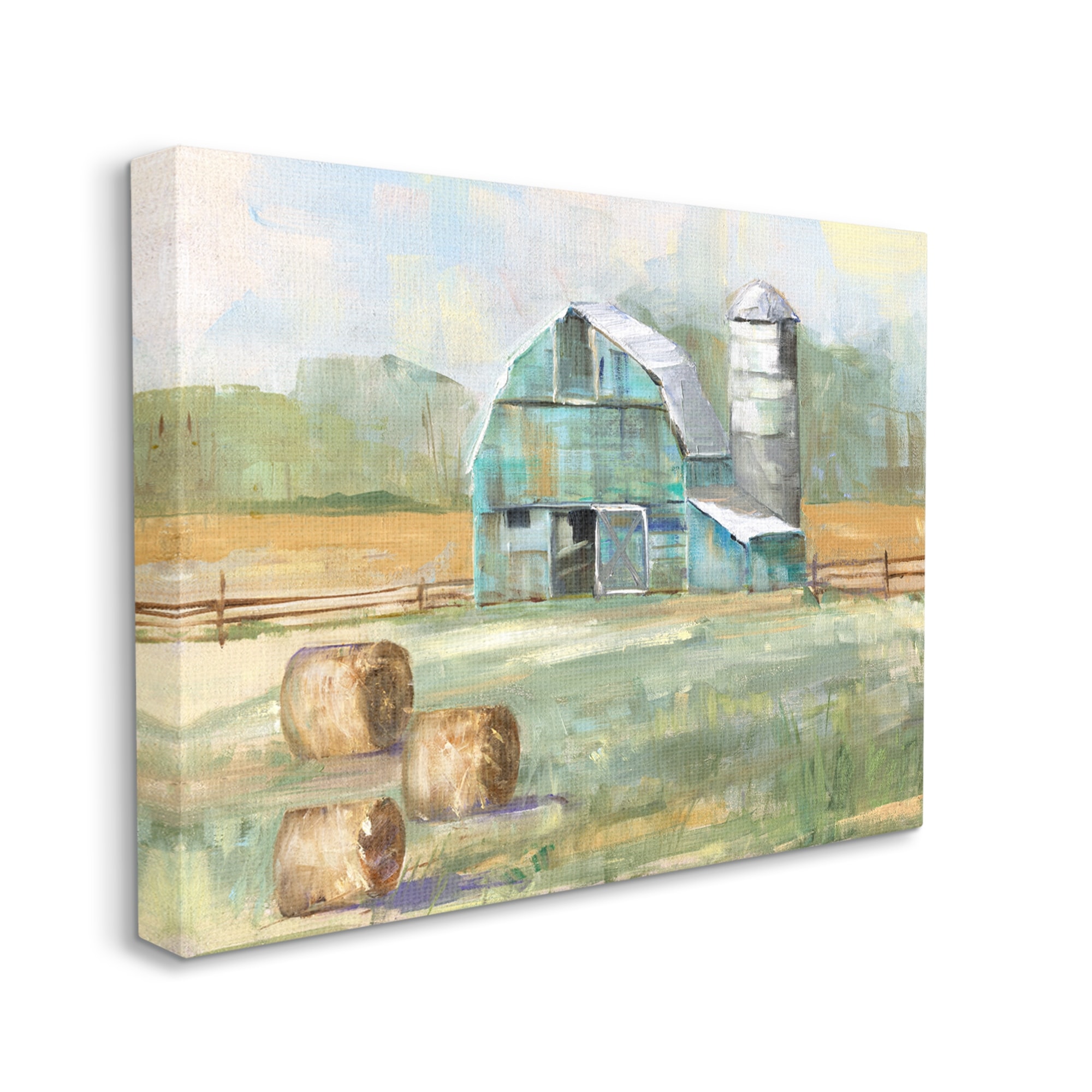 Stupell Indtries Contemporary Blue Farm Barn Hay Bails Empty Field,20 x 16,Design by Sally Swatland